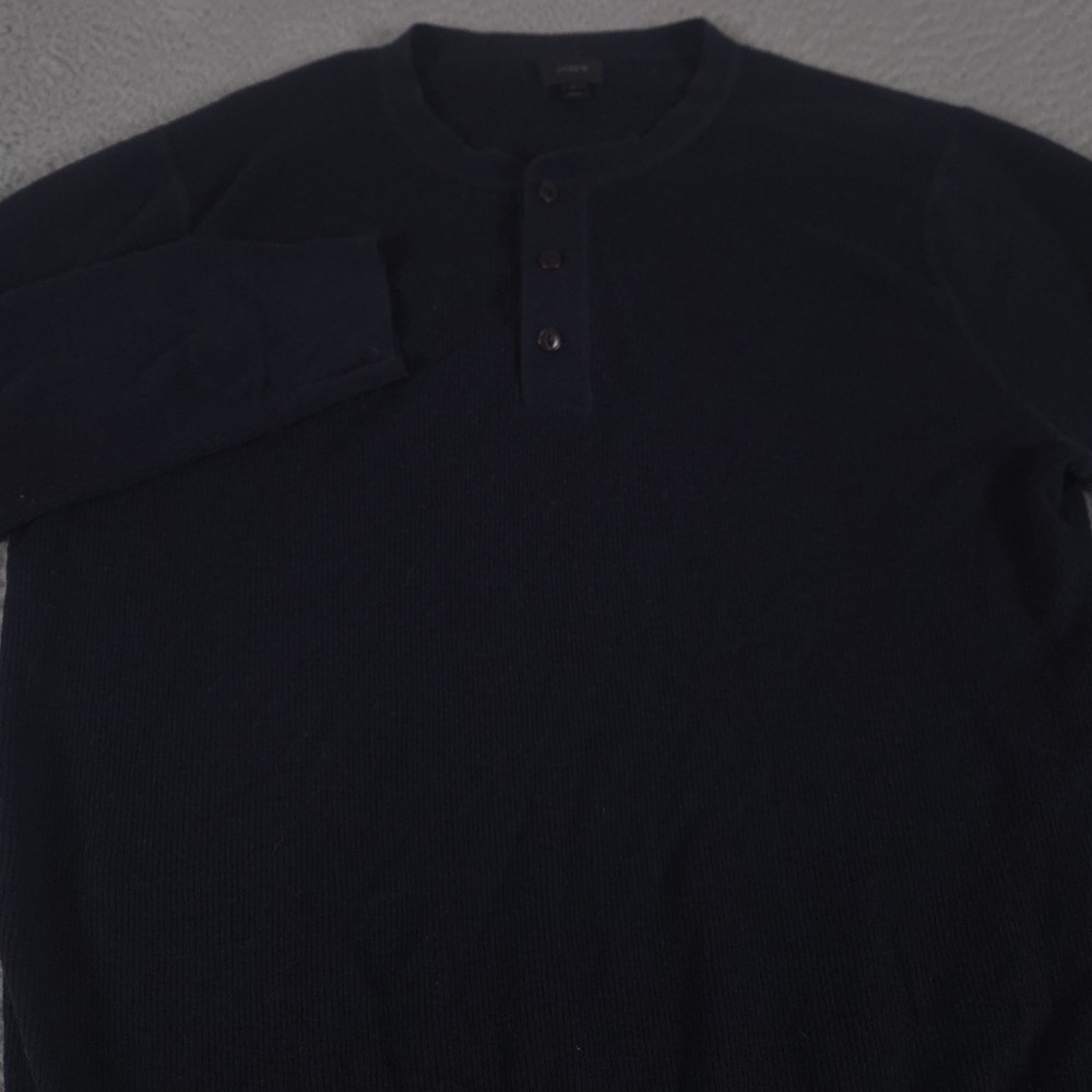 J.Crew Sweater Mens L Navy Wool Cotton Henley‎ Ribbed Knit Pullover Preppy